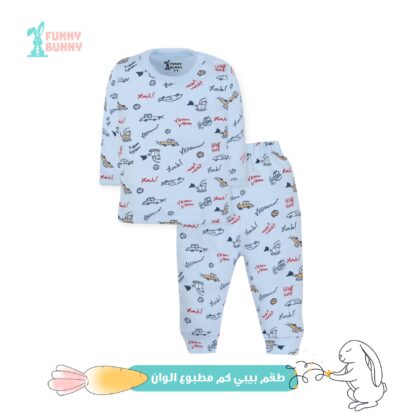 طقم بيبي نص كم مطبوع الوان 3-6
